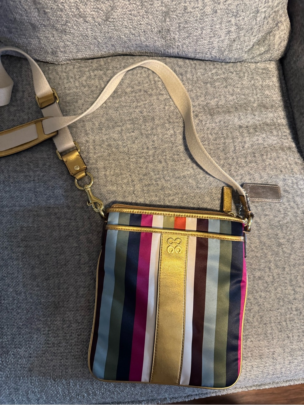 Coach Multicolor Striped Crossbody Bag Gold Metallic Trim